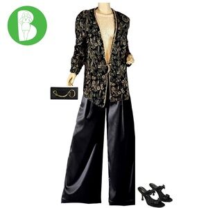 VINTAGE DONNKENNY BLACK & GOLD BROCADE 1980'S CARDIGAN (M)